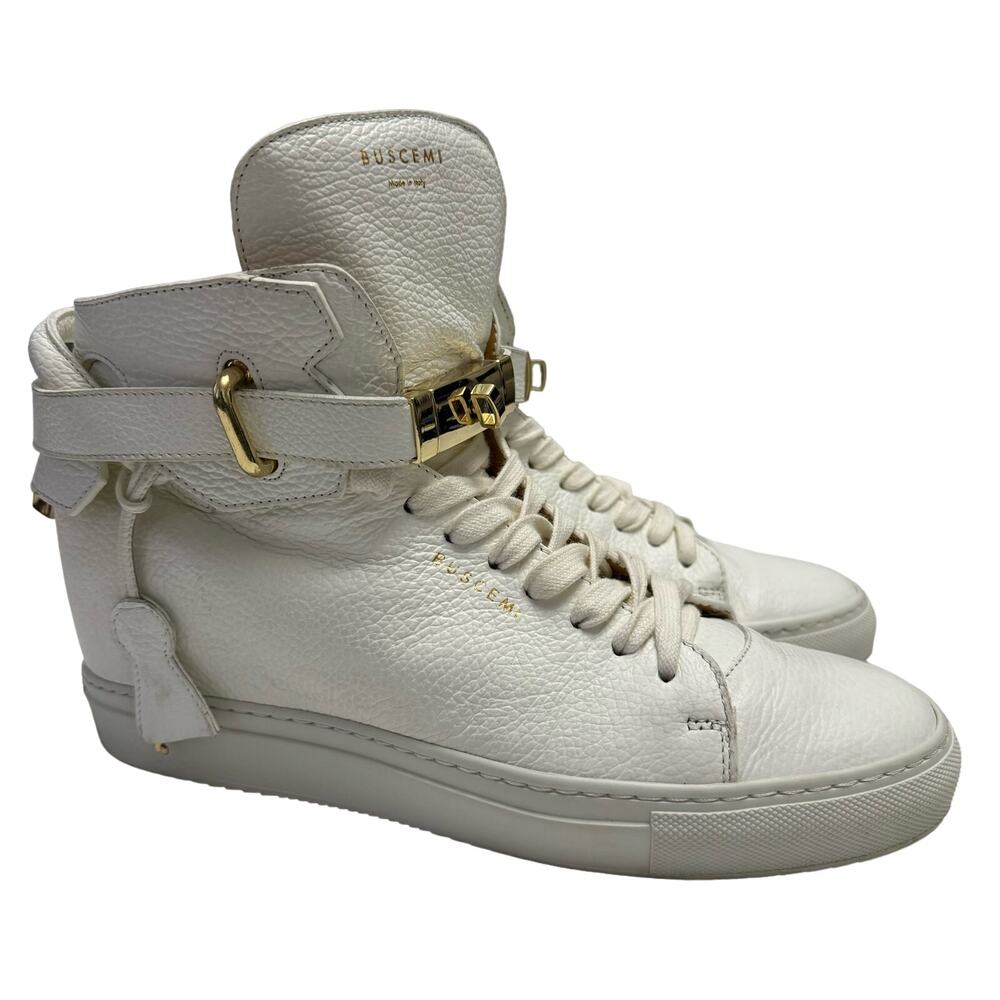 Buscemi Italian Leather Wedge Designer White 100MM Sneakers Gold Hardware IT 41